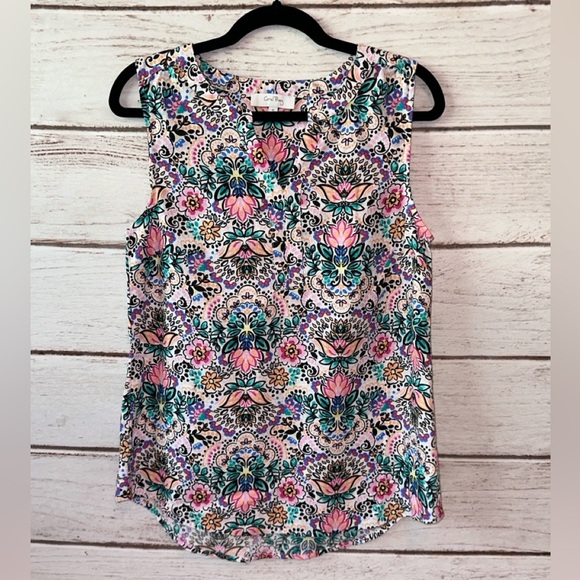 Coral Bay Floral Sleeveless Blouse - Pink & Blue Size Small Career Office Church - Picture 2 of 7